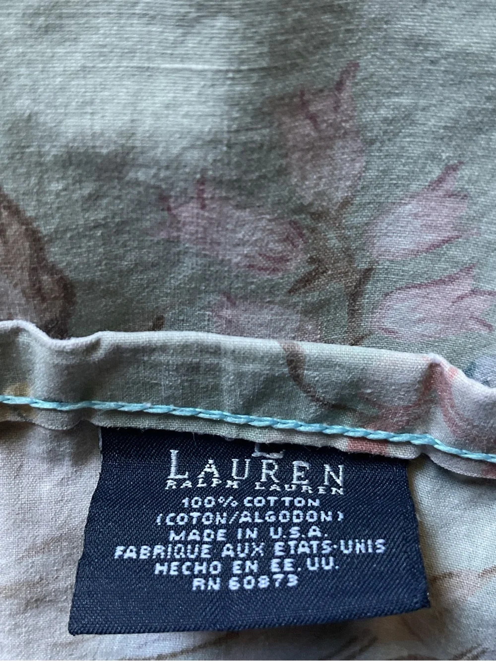 Vintage Ralph Lauren Sage Charlotte Foral QUEEN Flat Sheet- Rare, Made In USA